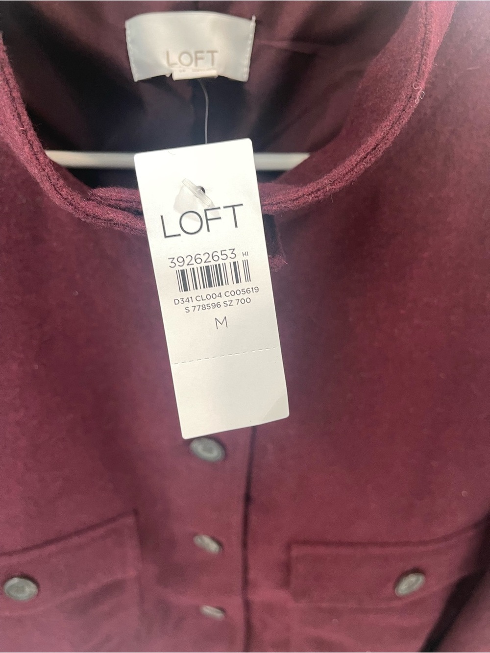 NWT LOFT Wool Blend Bomber Jacket Burgundy Melange Cropped Size Medium - Picture 4 of 5